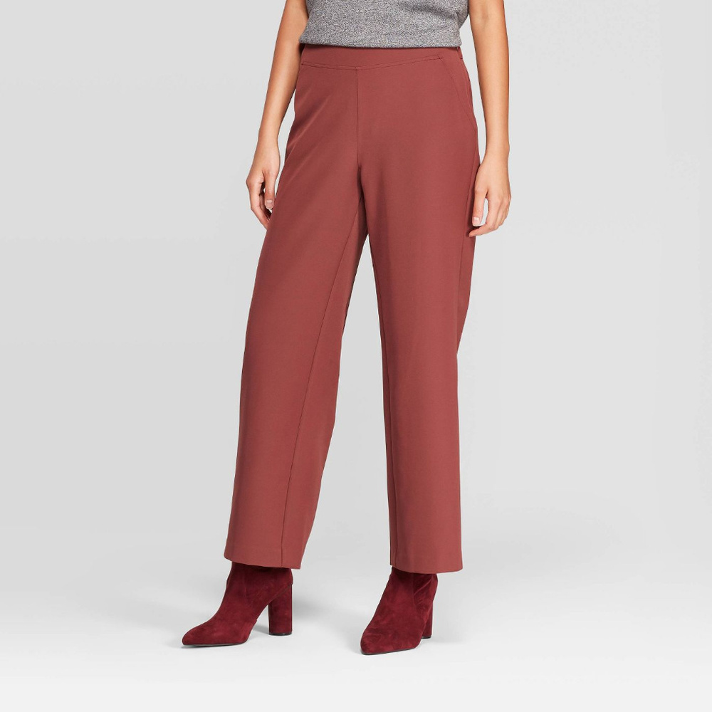 Mid-Rise Straight Fit Wide Leg Pants